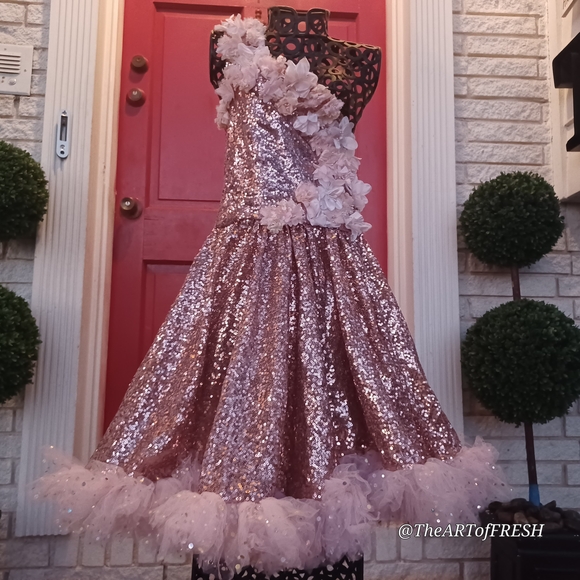 Rose Gold Sequin Kids Dress - Picture 2 of 12